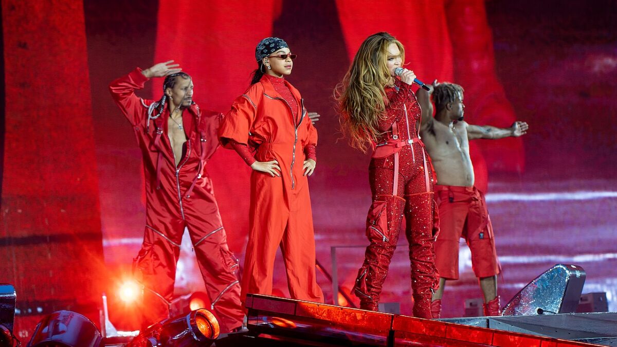 Beyoncé performing during the Renaissance World Tour in London
