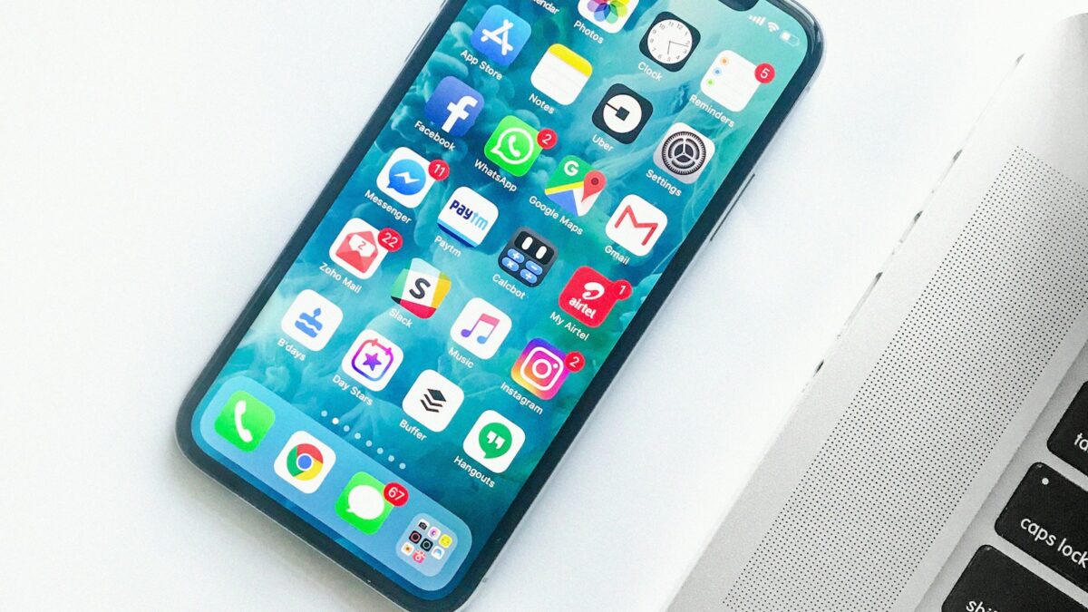 Smartphone displayed on a dark surface