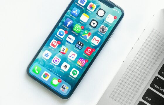 Smartphone displayed on a dark surface