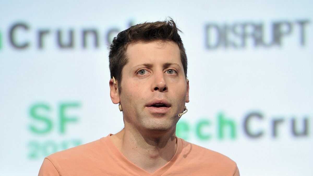 Sam Altman speaking at TechCrunch Disrupt in 2017